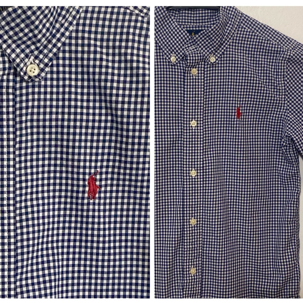 Ralph Lauren Gingham Check Blue White Button Down Shirt Long Sleeve Boys Sz 6
